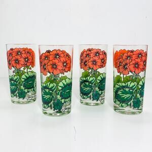GEORGES BRIARD Red Geranium Highball Glass 12 oz Set (4) MCM Mid-Century VTG GUC
